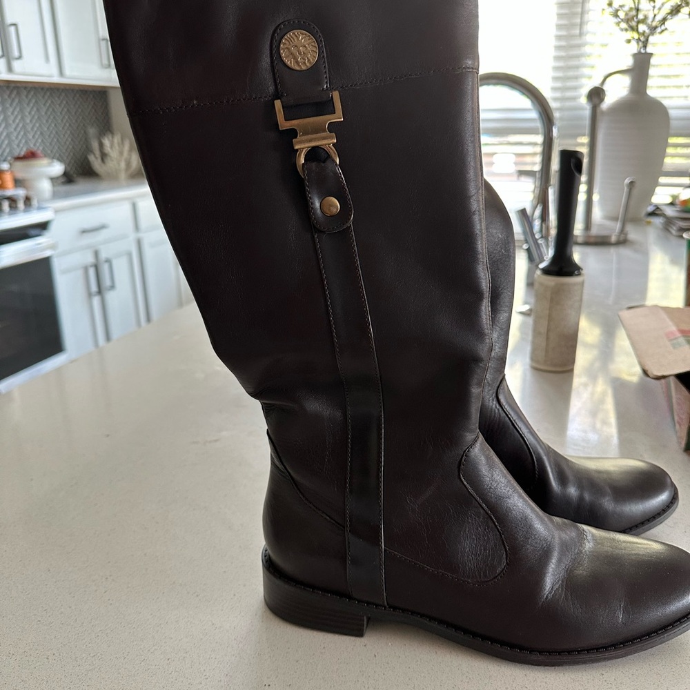 Anne Klein Black Leather Knee-High Boots